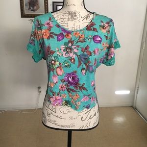 4/$20 h.i.p. Teal Flower Print Loose Top Size M